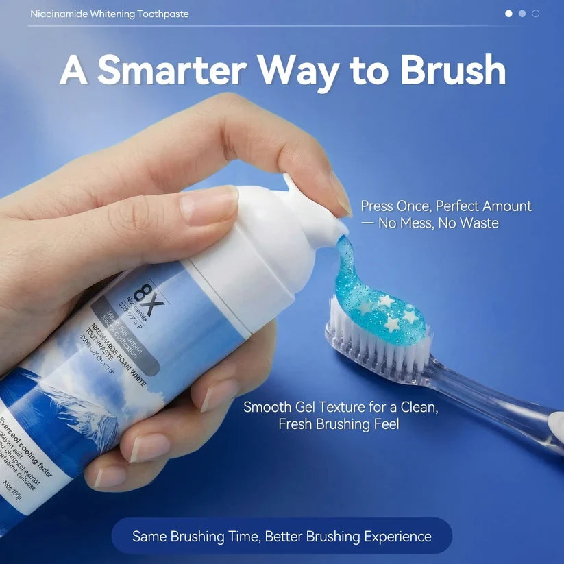 Niacinamide Foaming Whitening Toothpaste 8X - Fresh Breath Stain Removal Gentle Teeth Cleaning
